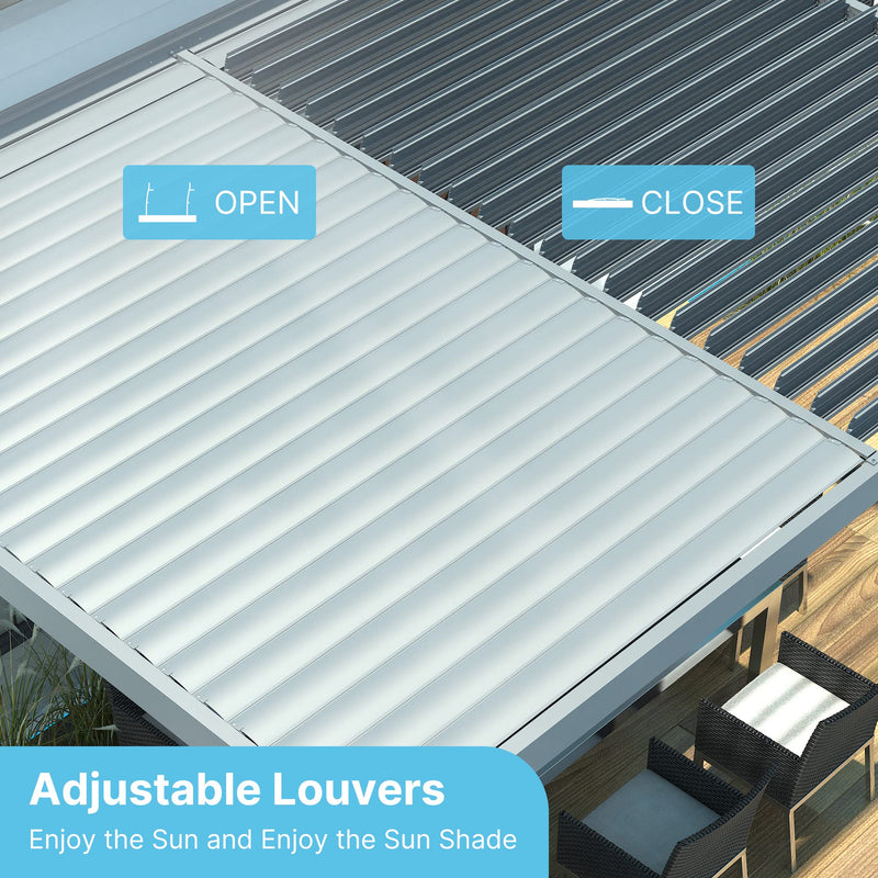 PATISOL Louvered Pergola Against The Wall Outdoor Patio 13'x10' Full Aluminum Pergola Wall Mounted Attached Adjustable Roof Hardtop Rainproof Gazebo for Deck Garden Yard Beach (Grey)