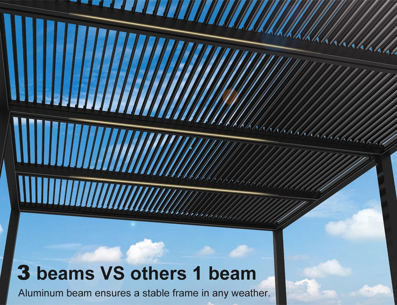 PURPLE LEAF Louvered Pergola 94AS 14' x 20' Outdoor Aluminum Pergola with Two Independently Adjustable Roof with 48 Light Bulbs for Backyard Garden