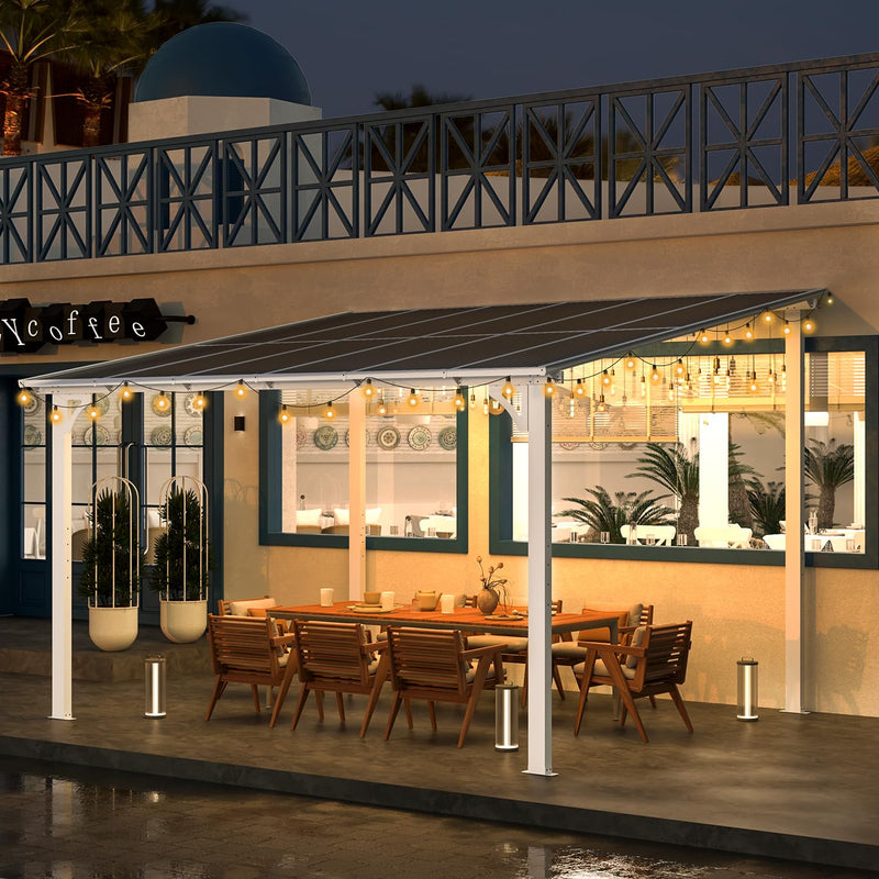 AECOJOY 12' x 10' White Pergola Gazebo, Large Wall Mounted Pergolas and Gazebos on Clearance, Outdoor Patio Lean to Hard Top Gazebo Metal Awnings for Decks,Patio, Porch, Backyard and More