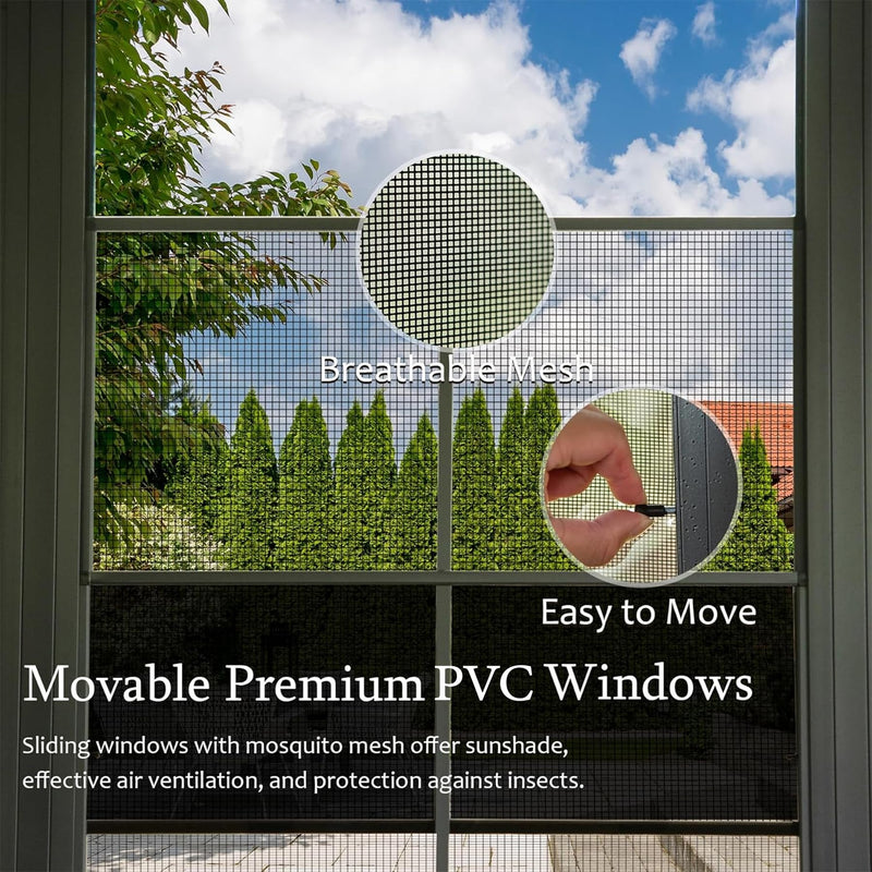 Domi 12x14FT Outdoor Sunroom, Galvanized Steel Hardtop Enclose Gazebo Sloping Roof, All Weather Aluminum Solarium Screen House for Patio Deck Backyard with Lockable Door, Moveable PVC Screen