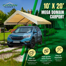 Caravan Canopy Mega Domain Carport with Waterproof Polyethylene Top, Durable Steel Frame, Compression Lock, and Easy Assembly, 10 by 20 Feet, Tan