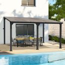 Pamapic 10 * 14FT Wall Mounted Gazebo,4*4 Inch Thickened Pillars & Enlarged Base,Outdoor Hardtop Lean to Pergola,UV Resistant Polycarbonate Roof,Aluminum Frame Pergola,Outdoor Patio Awnings for Lawn