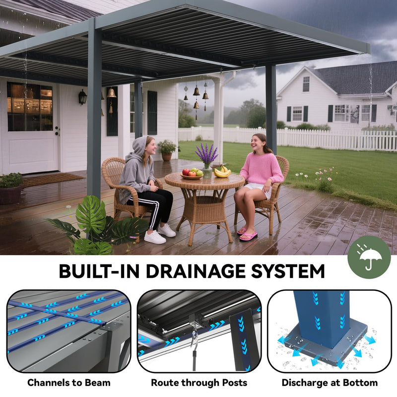MELLCOM Louvered Pergola 10x18, Modern Aluminum Pergola with Adjustable Roof, Outdoor Shade Structure with Integrated Drainage System, Hardtop Gazebo Carport for Patio
