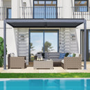 BPS 13 x 10 ft. Outdoor Aluminum Wall Mounted Louvered Pergola Waterproof Gazebo Sun Shade Shelter with 2 Adjustable Rainproof Panels for Patio, Garden, Backyard Lawn & Garden - Dark Gray