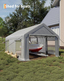12 x 20FT Heavy Duty Carport with Roll-Up Windows, Portable Garage with Removable Sidewalls & Doors, Portable Car Tent Garage with Roll-Up Windows and All-Season Tarp, for Car, Truck,