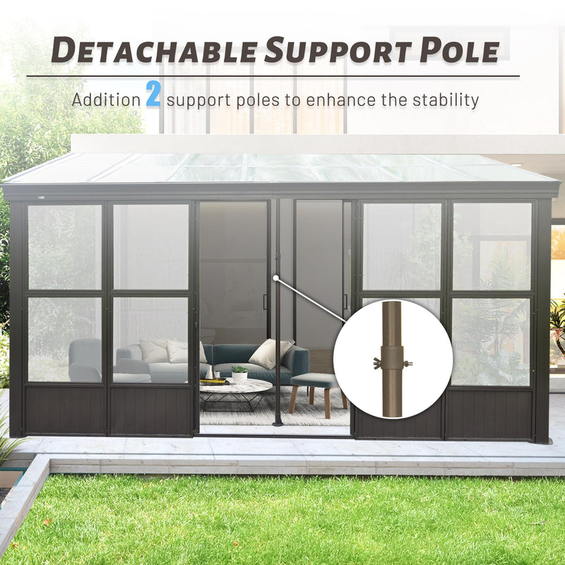 Domi 12x14FT All Season Sunroom, Outdoor Permanent Wall Mounted Solarium with Detachable Polycarbonate Windows, Aluminum Lean to Gazebo Sun Room with 2 Lockable Sliding Doors for Garden Patio Deck