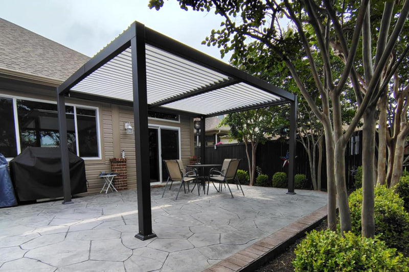 PURPLE LEAF Louvered Pergola 10' x 12' Outdoor Aluminum Pergola with White Adjustable Rainproof Roof Grey Frame Hardtop Gazebo for Patio Deck Garden