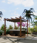 GAOMON Retractable Pergola 10' x 13' Aluminum Outdoor Pergola with Retractable Canopy Faux Wood Metal Pergolas for Patios, Backyard, Deck, Patio, Garden Porch Beach Pavilion Grape Trellis, Gray