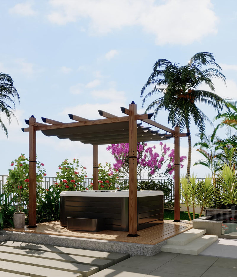 GAOMON Retractable Pergola 10' x 13' Aluminum Outdoor Pergola with Retractable Canopy Faux Wood Metal Pergolas for Patios, Backyard, Deck, Patio, Garden Porch Beach Pavilion Grape Trellis, Gray