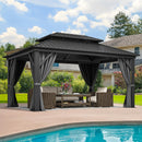 DWVO 12x16ft Gazebo Double Roof Hardtop with Nettings and Curtains, Heavy Duty Galvanized Steel Outdoor Vertical Stripes Roof for Patio, Backyard, Deck, Lawns, Grey