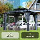 Aoxun Hardtop Gazebo 10x12, Aluminum Frame Canopy with Double Galvanized Steel Roof, Outdoor Gazebo with Breathable Netting and Privacy Curtain for Backyard