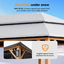 Modern Shade The Horizon Permanent Hardtop Gazebo 12' x 20' w/ 4 LED Lights, Outdoor Gazebo w/Galvanized Steel Double Roof, Patio Pavilion w/Decor Hooks, Mosquito Nettings, Wood-Looking