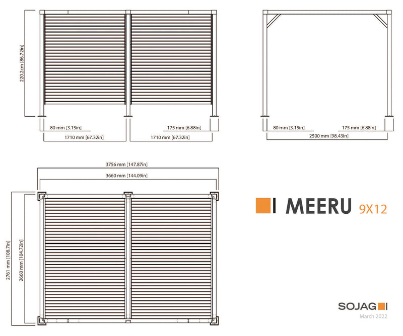 Sojag Meeru 9 ft. x 12 ft. Outdoor Aluminum Pergola with Rustproof Powder-Coated Frame, Welded Anchoring Plates, and Louvered Wall Design for Stylish Backyard Shade and Shelter