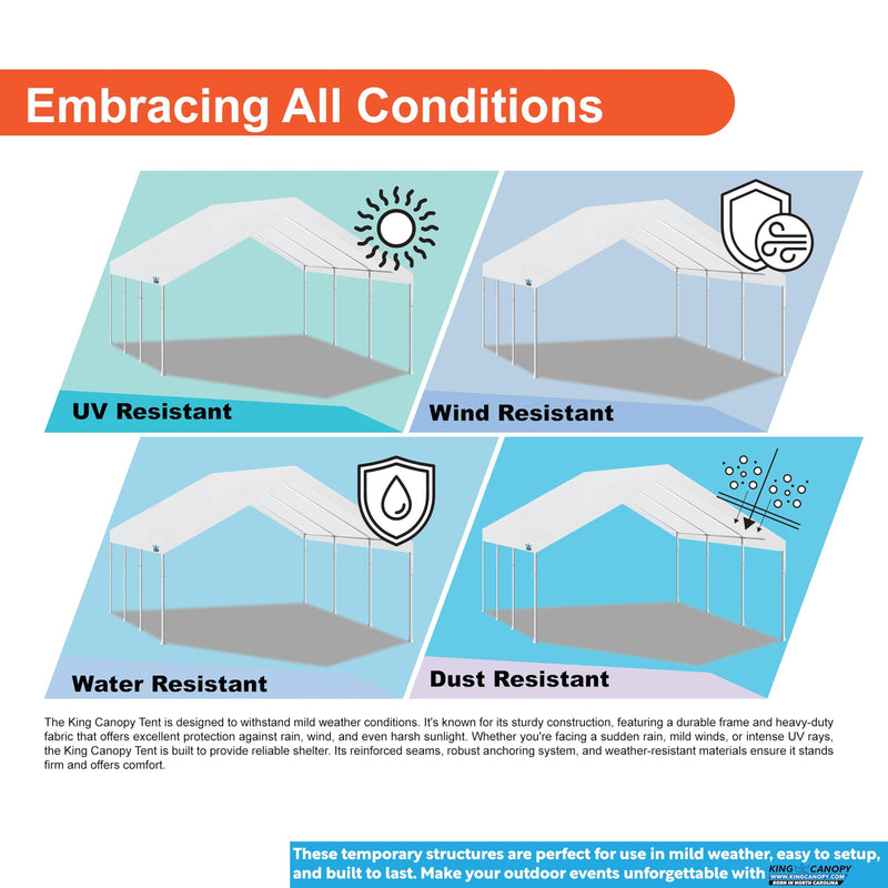 King Canopy Hercules 18-Feet by 20-Feet, 2-Inch Hammertone Steel Frame w/Buttons, 8-Leg, Carport, White