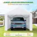COBIZI Carport Canopy 12x20 Heavy Duty Portable Garage with Removable Sidewalls & Doors, Galvanized Frame Car Port Canopy Tent with Built-in Sandbags & All-Season Tarp for Car Boat Truck, White