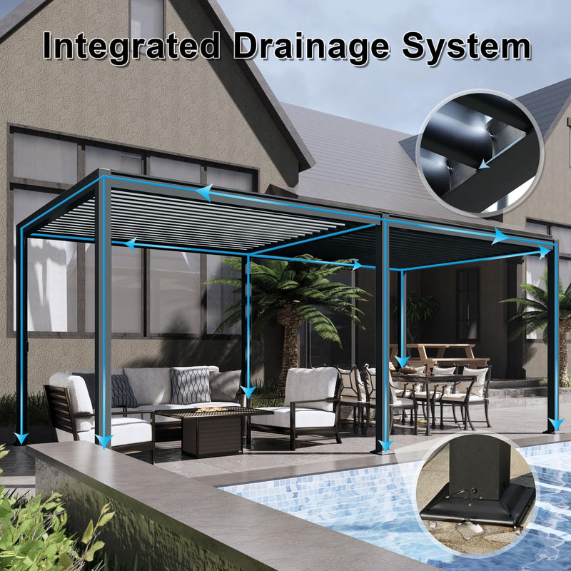 MASTERCANOPY 12’ X 16’ Louvered Pergola Outdoor Aluminum Patio Pergola with Adjustable Roof for Deck Backyard Garden (Black)