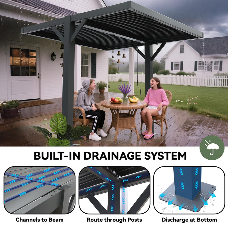 MELLCOM Louvered Pergola 10x10, Outdoor Shade Structure with 6" Aluminum Posts, Modern Aluminum Pergola with Adjustable Roof, Hardtop Gazebo Carport for Patio