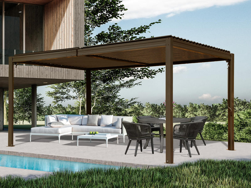 Domi Louvered Pergola 10X16FT, Aluminum Pergola with Adjustable Roof, Aluminum Frame, Efficient Drainage System, Outdoor Pergola for Patio, Deck, Garden, Brown