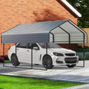 10'x15' Heavy Duty Metal Carport, Outdoor Garage Car Shelter Shade with Heavier Metal Frame, Galvanized Metal Roof for Car and Boats, Grey