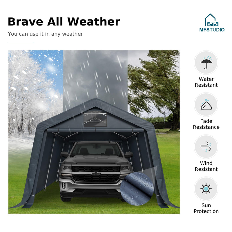 MFSTUDIO Outdoor Carport 13x22 ft, Portable Storage Sheds Shelter Garages Heavy Duty Canopy with Rolled up Zipper Doors, Outside Utility Shed Garage Tent for Boat,Patio Furniture and Tools