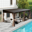 SHPAI 12’ x 20’ Lean to Gazebo, Outdoor Wall Mounted Gazebo Aluminum Frame, Hardtop Pergola with Galvanized Steel Sloping Roof for Patio Deck Garden Backyard, Curtain and Netting Included