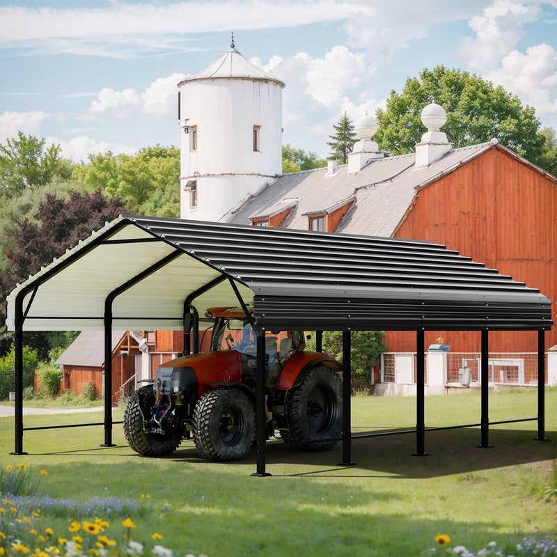 JAMFLY 12X20 FT Metal Carport, Heavy Duty Carport Canopy with Galvanized Steel Roof and Frame, Metal Car Garage Upgraded Extra Large Garage for Pickup, Boat, Car and Tractors (12 * 20 FT)