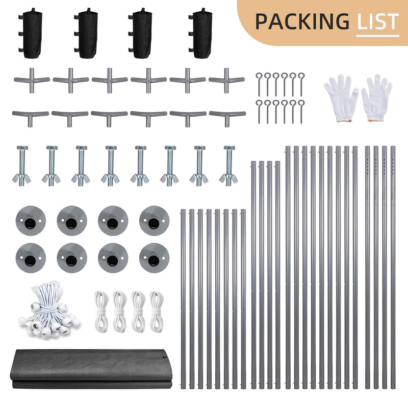 JY QAQA Carport, 12x20 FT Heavy Duty Carport with Removable Side Walls and Doors, Car Canopy with All-Season Tarp for Cars, Grey