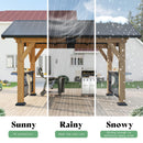 AMERLIFE Solid Wood Gazebo, Hardtop Gazebo with Metal Steel Gable Roof with Guest House for Garden, Porch, Patio, Black + Natural Wood (9 x10FT)