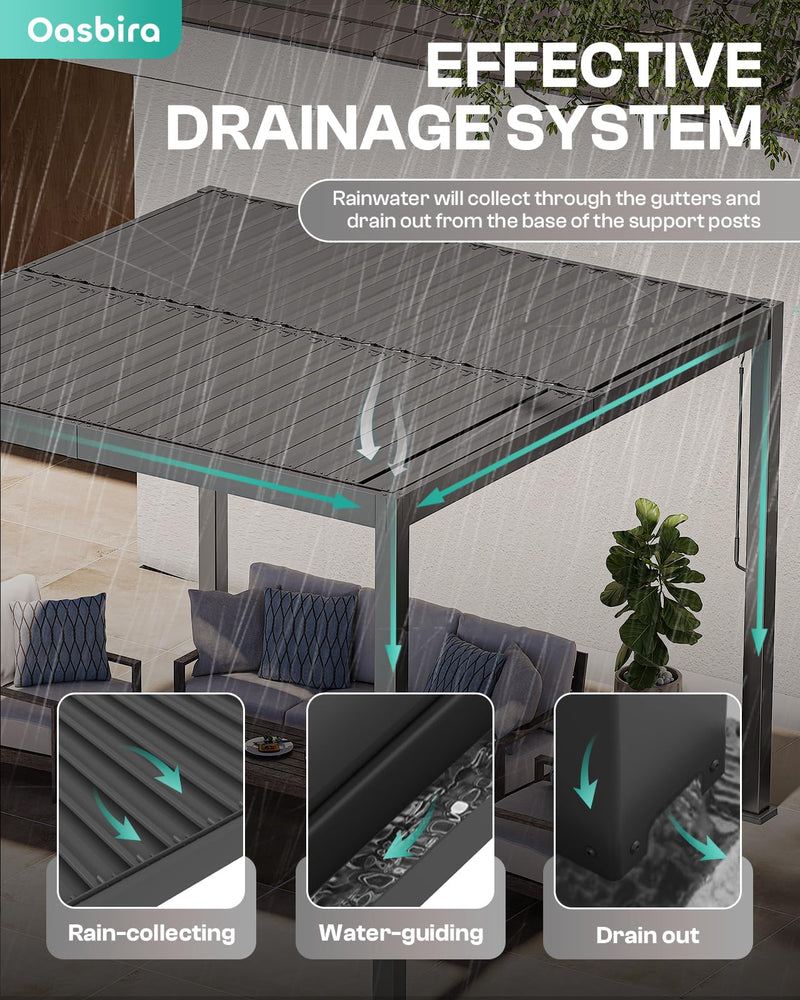 Louvered Pergola, 10 x 10 Aluminum Pergola, Outdoor Modern Design with Adjustable Roof and Hidden Drainage System, Durable for Gardens,Garden Yard, Deck (Dark Gray, 10x10)