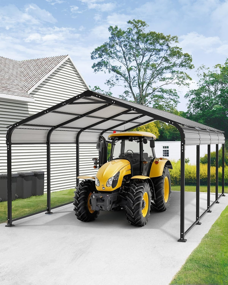 Metal Carport 12x21 Heavy Duty Easy Snow Off & Self Draining Design, 70KG/㎡ Load Ideal for Snow/Rain/Wind Conditions, Enhanced Base & Double Rust Proof Coating & Galvanized for Boats and Car, Truck