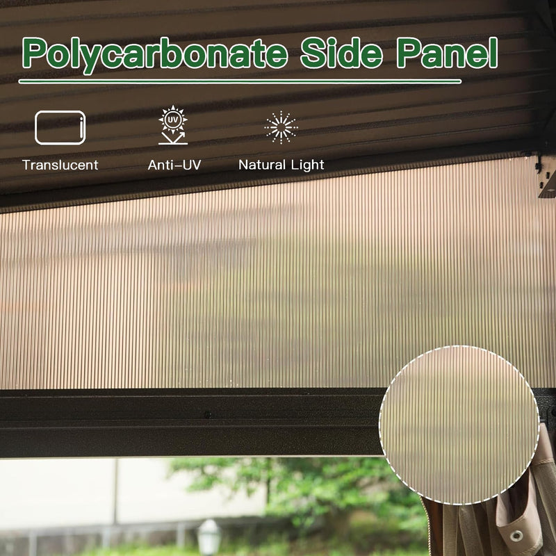 SHPAI 12’ x 20’ Lean to Gazebo, Outdoor Wall Mounted Gazebo Aluminum Frame, Hardtop Pergola with Galvanized Steel Sloping Roof for Patio Deck Garden Backyard, Curtain and Netting Included