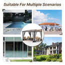 Gotland 10FTx24FT Outdoor Wall-Mounted Hardtop Pergola, Metal Frame Gazebo with Sloping Sun Panel Roof and Double Curtains for Patio, Garden, Lawn, Grey