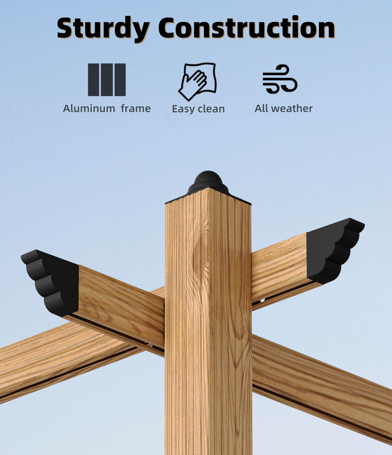 GarveeLife 10 x 13 Ft Wood-Grain Aluminum Pergola Outdoor Pergola with Retractable Canopy Sun Shade Shelter for Garden, Patio, Backyard, Deck - Gray