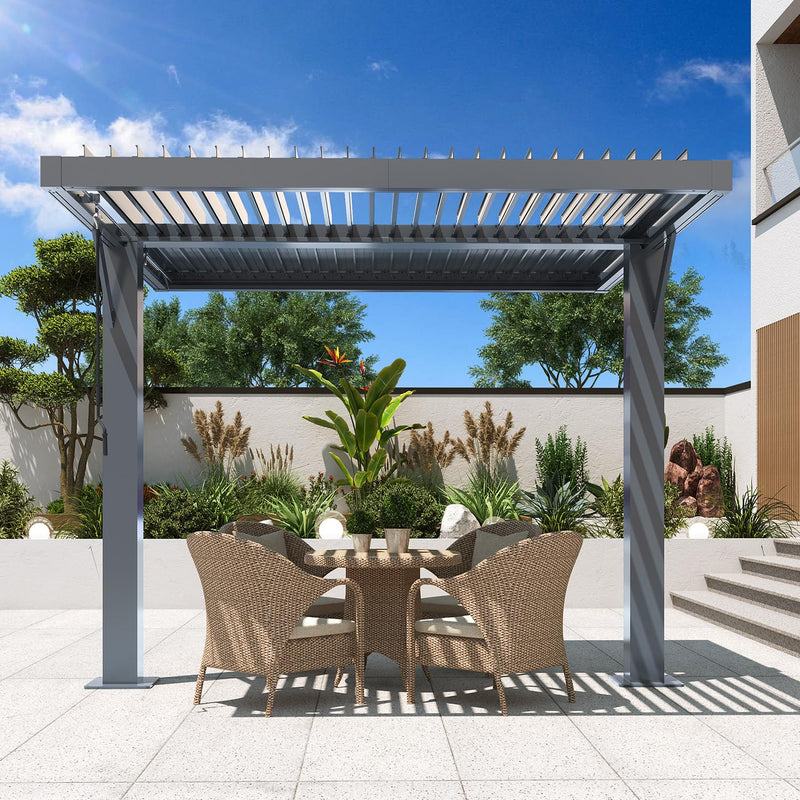 MELLCOM Louvered Pergola 10x10, Outdoor Shade Structure with 6" Aluminum Posts, Modern Aluminum Pergola with Adjustable Roof, Hardtop Gazebo Carport for Patio