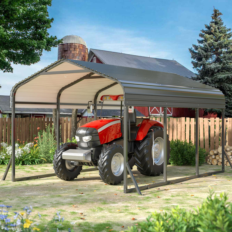 VIWAT Carport 10x15 FT, Metal Carport with Enhanced Base, Outdoor Heavy Duty Garage Galvanized Car Shelter for Pickup, Car, Boat and Tractors