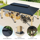 AMERLIFE 12x20 ft Hardtop Gazebo, Spruce Wood Gazebo with Iron Double Roof, Outdoor Pergola with Wood Frame for Garden, Porch, Patio, Charcoal Gray + Brown Gray