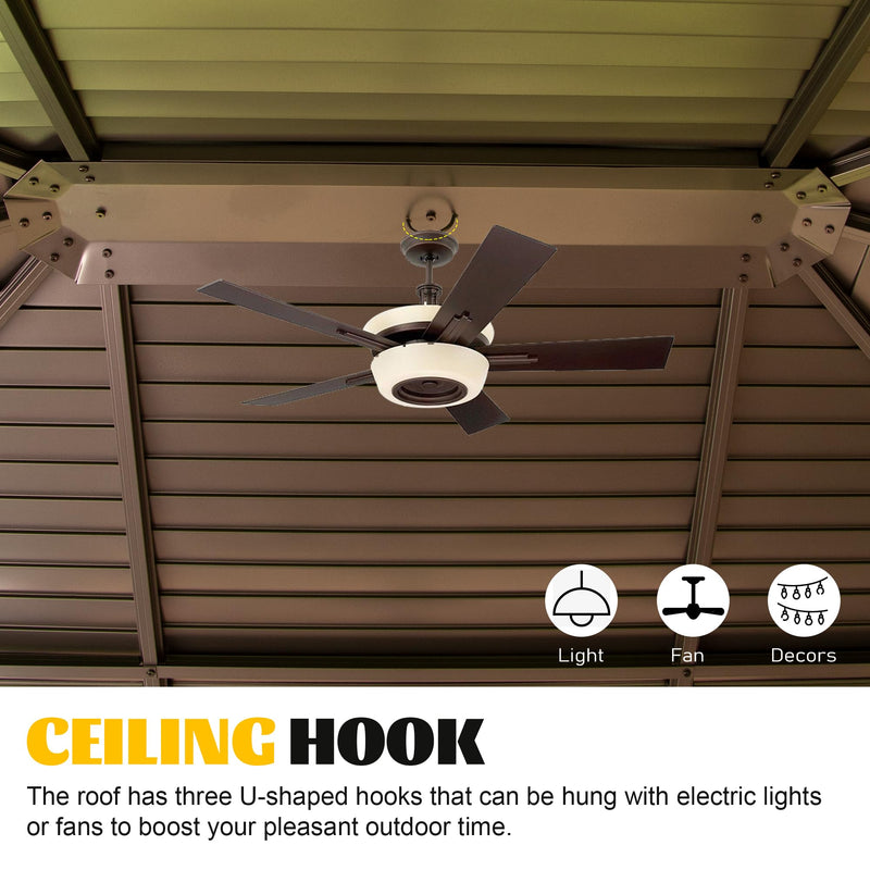 Domi 12x15FT Outdoor Sunroom, All-Season Solarium Gazebo with Galvanized Steel Roof, 4 Sliding Doors, Detachable PVC Screen, Aluminum Permanent Sun Room for Patio Deck Garden