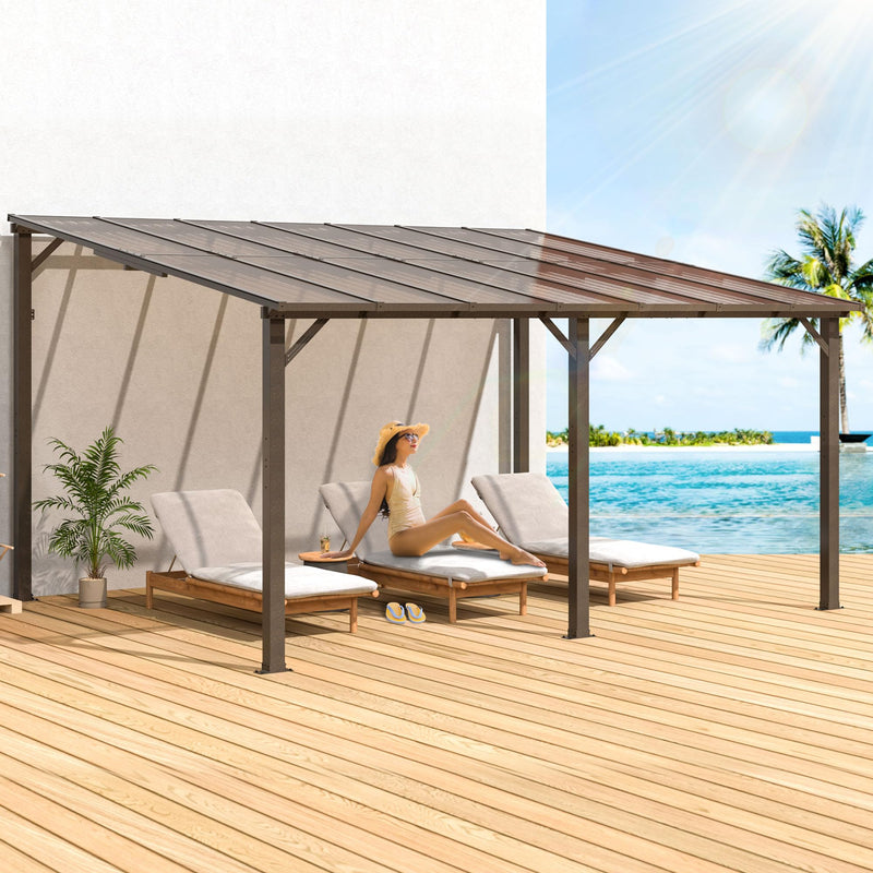 VIWAT 10' x 14' Gazebo, Outdoor Gazebos on Clearance with Aluminum Frame, Wall Mounted Gazebo & Pergola, Lean to Gazebo Awnings for Patio, Decks, Porch and Backyard