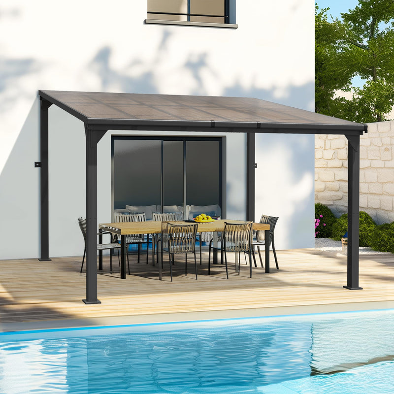 Patiopia 10 * 12FT Pergola,4 * 4 Inch Thickened Pillars & Enlarged Base,Outdoor Hardtop Lean to Gazebo,Wall Mounted Pergola,Pergolas Gazebos Clearance,Aluminum Frame Pergola,UV Resistant Patio Roof