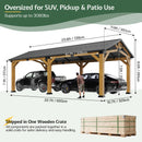 Jocisland 12x24x9.5 FT Cedar Wood Hardtop Carport with Steel Roof, Waterproof Outdoor Gazebo Pavilion, Heavy-Duty Snow & Wind Resistant Canopy for Patio, Driveway, Garden