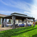 Domi 14'x24' Hardtop Gazebo Canopy,Outdoor Aluminum Gazebo with Galvanized Steel Double Roof, Extra Large Permanent Gazebo Pavilion for Patio Deck Backyard,Curtain and Netting,Grey