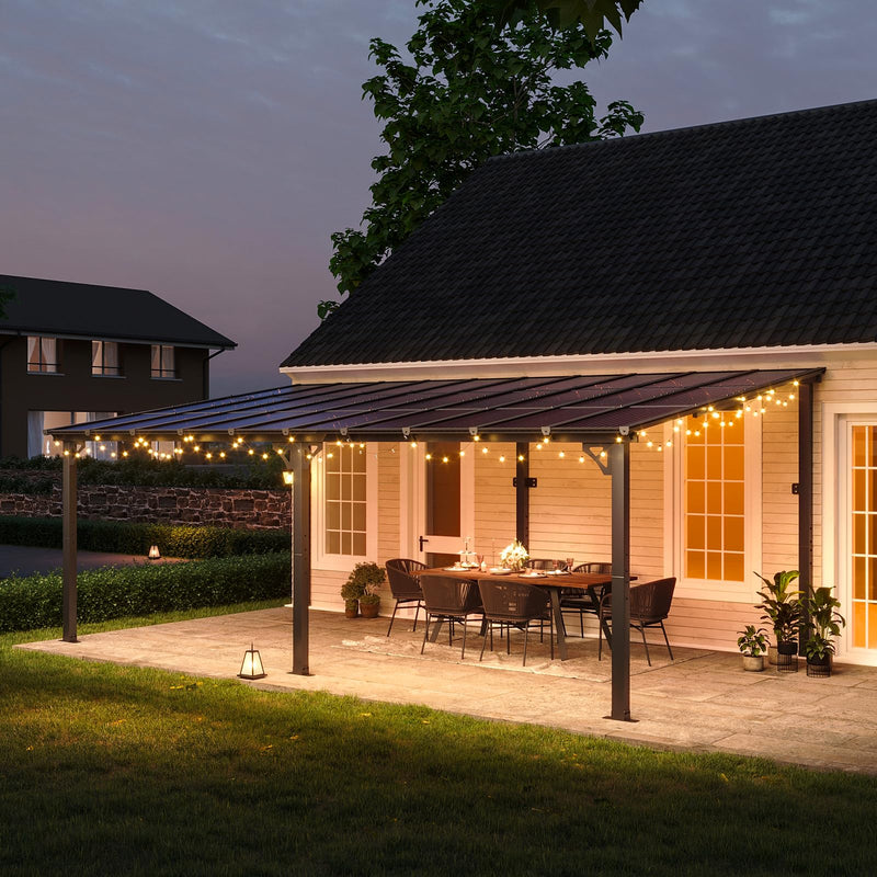 Aoxun 12' x 20' Gazebo for Patio, Gazebo Pergola with Sloped Roof, Large Wall-Mounted Heavy Duty Awnings, for Patio, Backyard, Deck