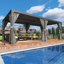 YOLENY Louvered Pergola 12x24, All Aluminum Pergola with Adjustable Rainproof Roof, Outdoor Pergola with Curtains and Nets for Patio & Garden, Dark Grey