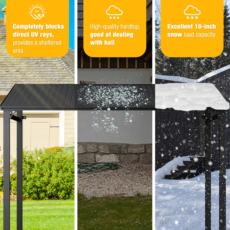 EBE 12' x 12' Hardtop Gazebo, Heavy Duty Lean to Metal Gazebos Outdoor Pergola, Wall Mounted Gazebo with Galvanized Steel, Patio Roof Awning for Patio, Deck, Backyard