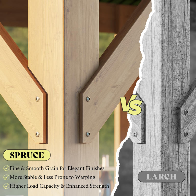 13x15 ft Wood Gazebo, Hardtop Pergola with Steel Gable Roof, Outdoor Gazebo with Guest House for Garden, Porch, Patio, Black + Natural Wood