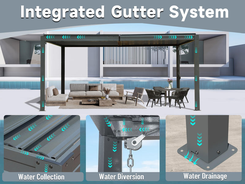 Domi 10' x 16' Louvered Pergola Outdoor Aluminum Pergola with Adjustable Roof, Aluminum Frame, Efficient Drainage System for Patio, Deck, Garden (Gray)