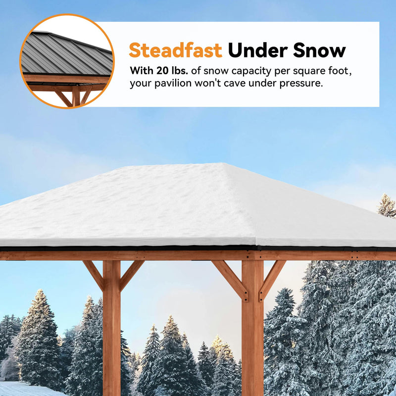 Modern Shade Tranquil Grove Wood Gazebo 12' x 16', Permanent Grill Gazebo with Galvanized Steel Hardtop Roof, Cedar Framed Wooden Pavilion for Garden, Backyard