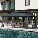 SHPAI 14’ x 24’ Outdoor Hardtop Gazebo with Gutters, Permanent Metal Hard Top Gazebo, Double Roof Galvanized Heavy Duty with Curtains and Netting for Backyard, Patio, Deck, Hot Tub, Grey