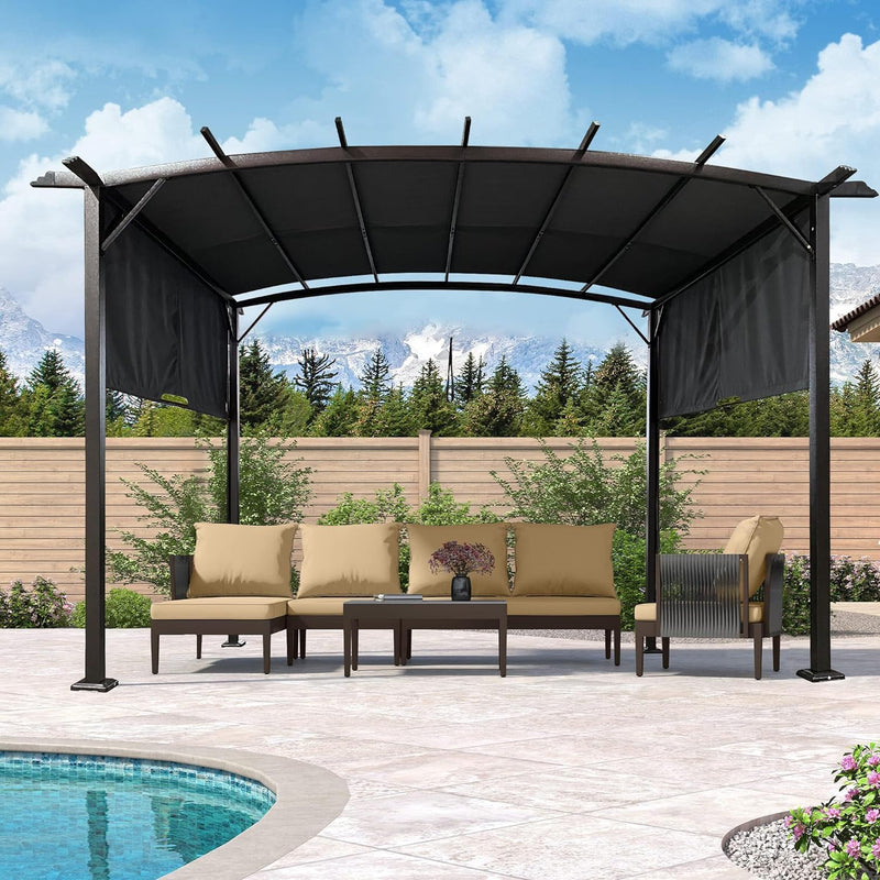 PERFECT GARDEN 12' L x 9' W Outdoor Patio Retractable Canopy Metal Pergola with Adjustable Shade, Metal pergola for Backyards, Gardens, Patios(Grey)