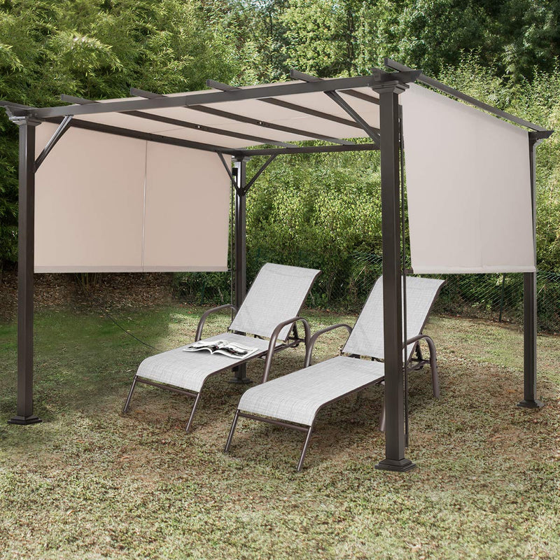 Tangkula 10 X 10FT Outdoor Pergola, Patio Furniture Shade Structure, Outdoor Steel Pergola Gazebo with Retractable Canopy Shades, Rustproof Metal Pergola for Patio, Backyard, Garden (Beige)